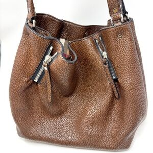 Burberry Maidstone Pebbled Leather Bucket Bag Brown Shoulder Tote